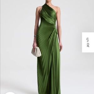 A.L.C. Lara One Shoulder Satin Pleated Gown Size 4 Ivy Green Formal Dress